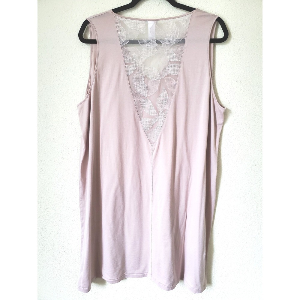 Hanro‎ Switzerland Cotton Nightgown XL Pink V-Neck Mesh Embroidered Back - Picture 2 of 10